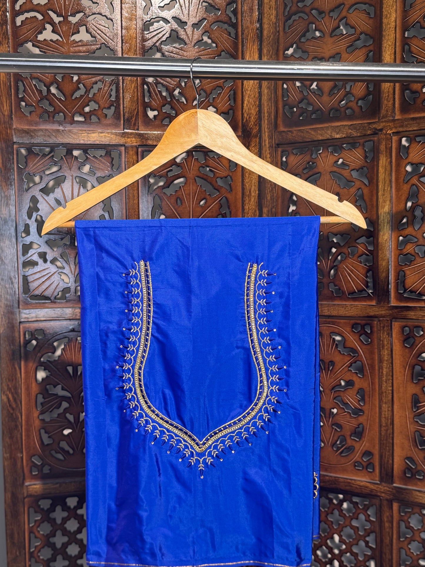 Blue Silk Blouse Material with Embroidery work
