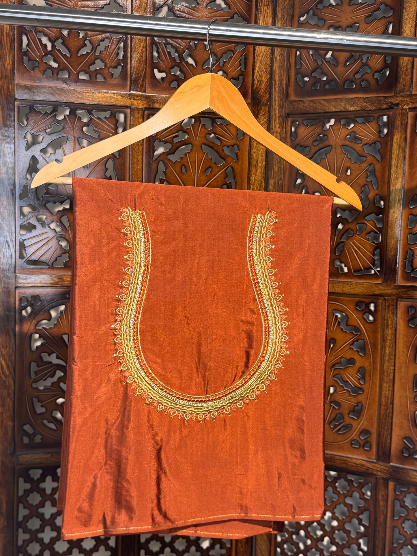 Brown Silk Blouse Material with Embroidery work