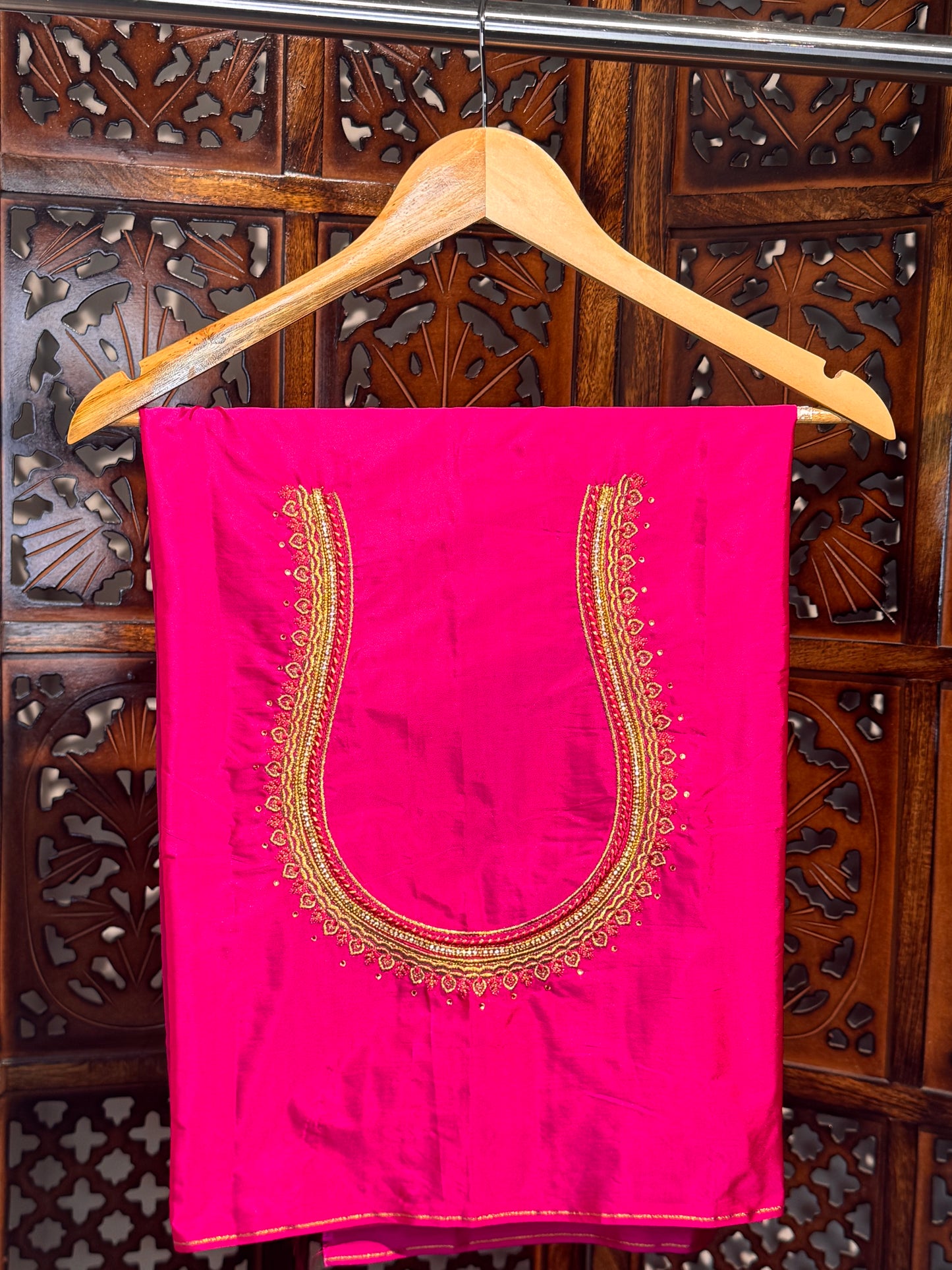 Rani Pink Silk Blouse Material with Embroidery work