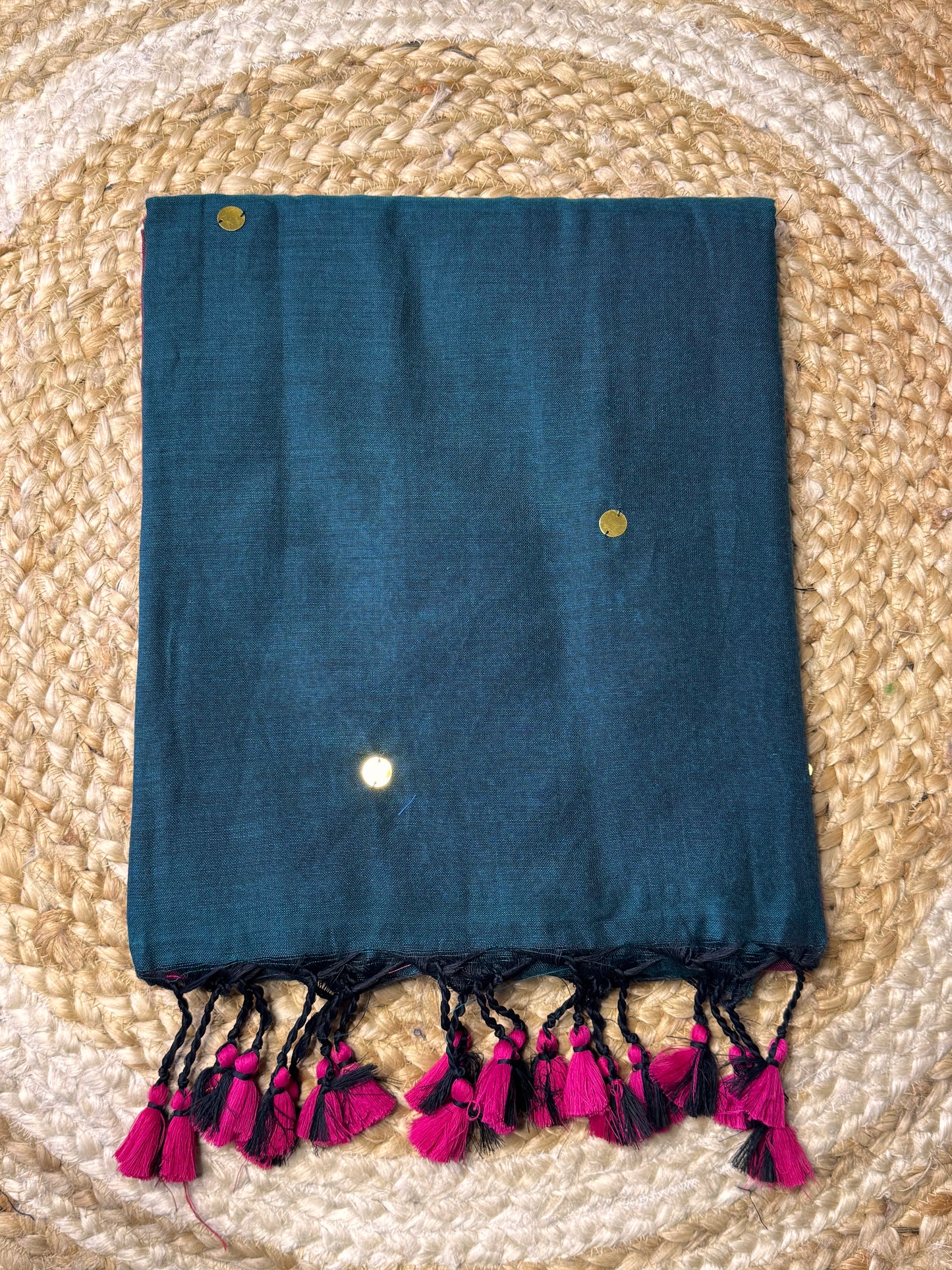 Peacock Blue with Pink Khadi Cotton Saree