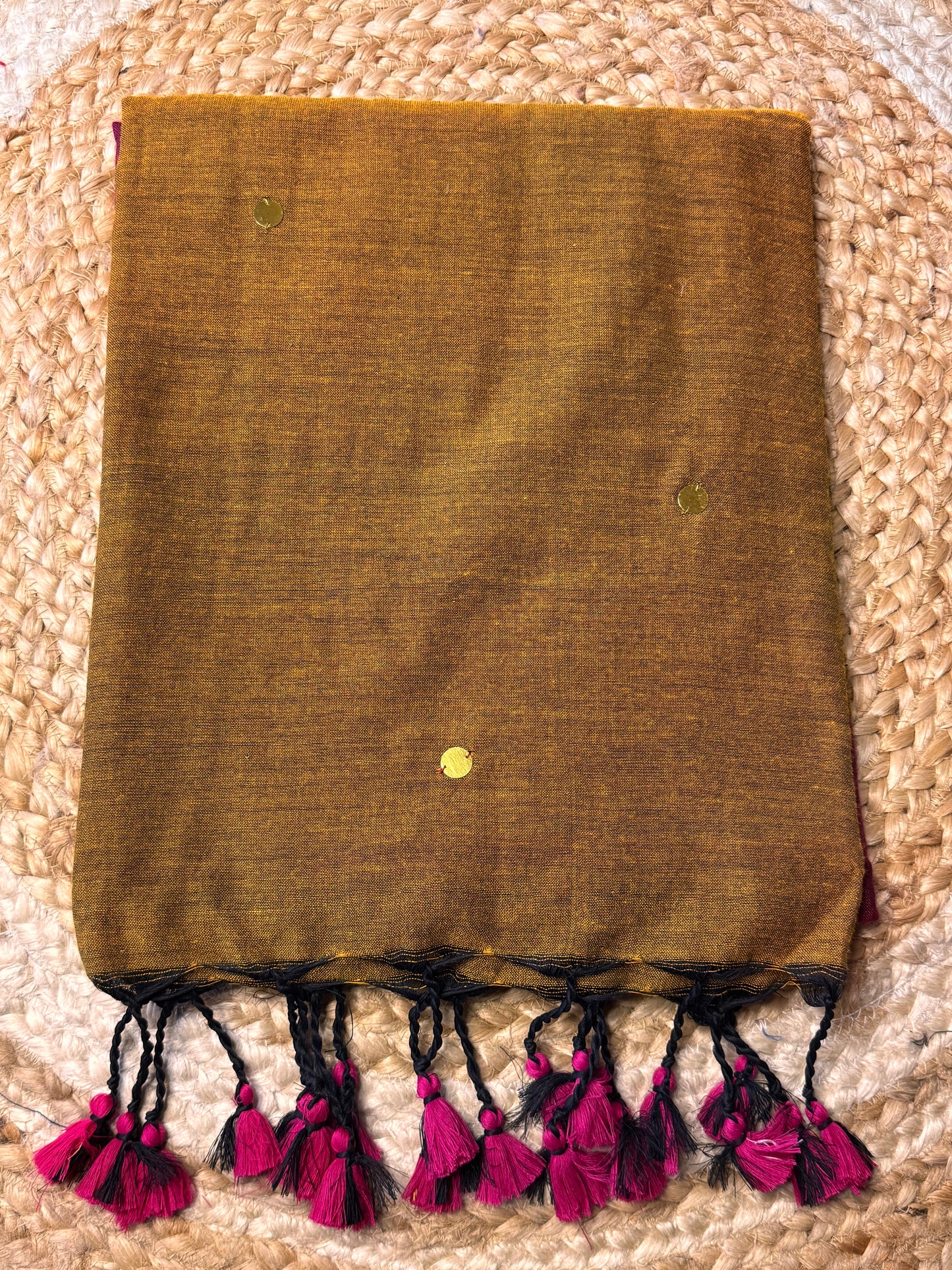 Brown with Magenta Pink Khadi Cotton Saree