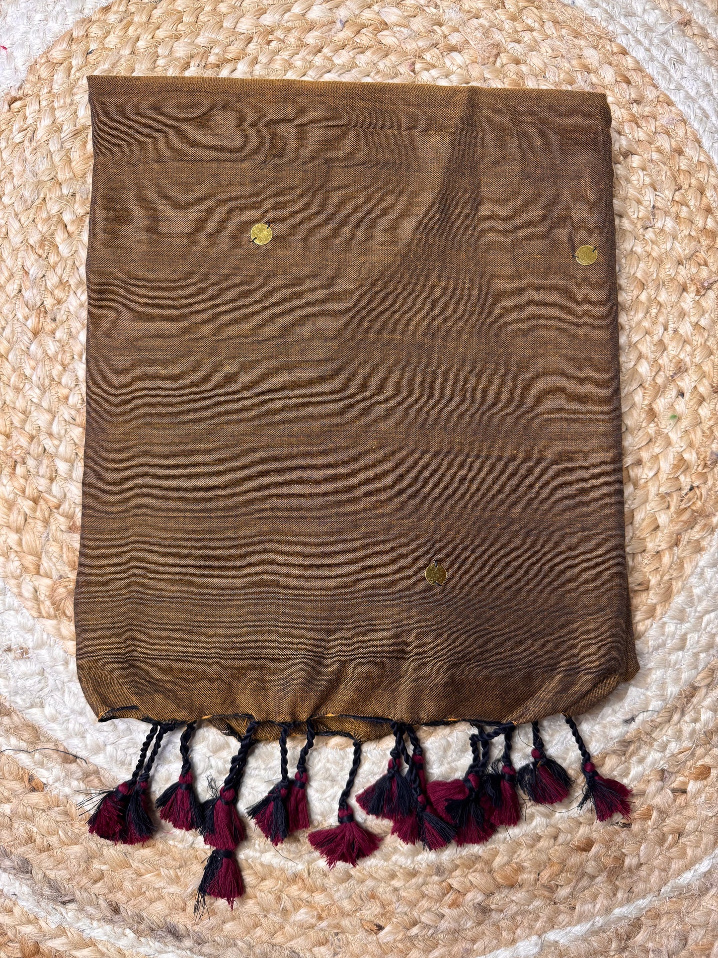 Brown with wine colour Khadi Cotton Saree