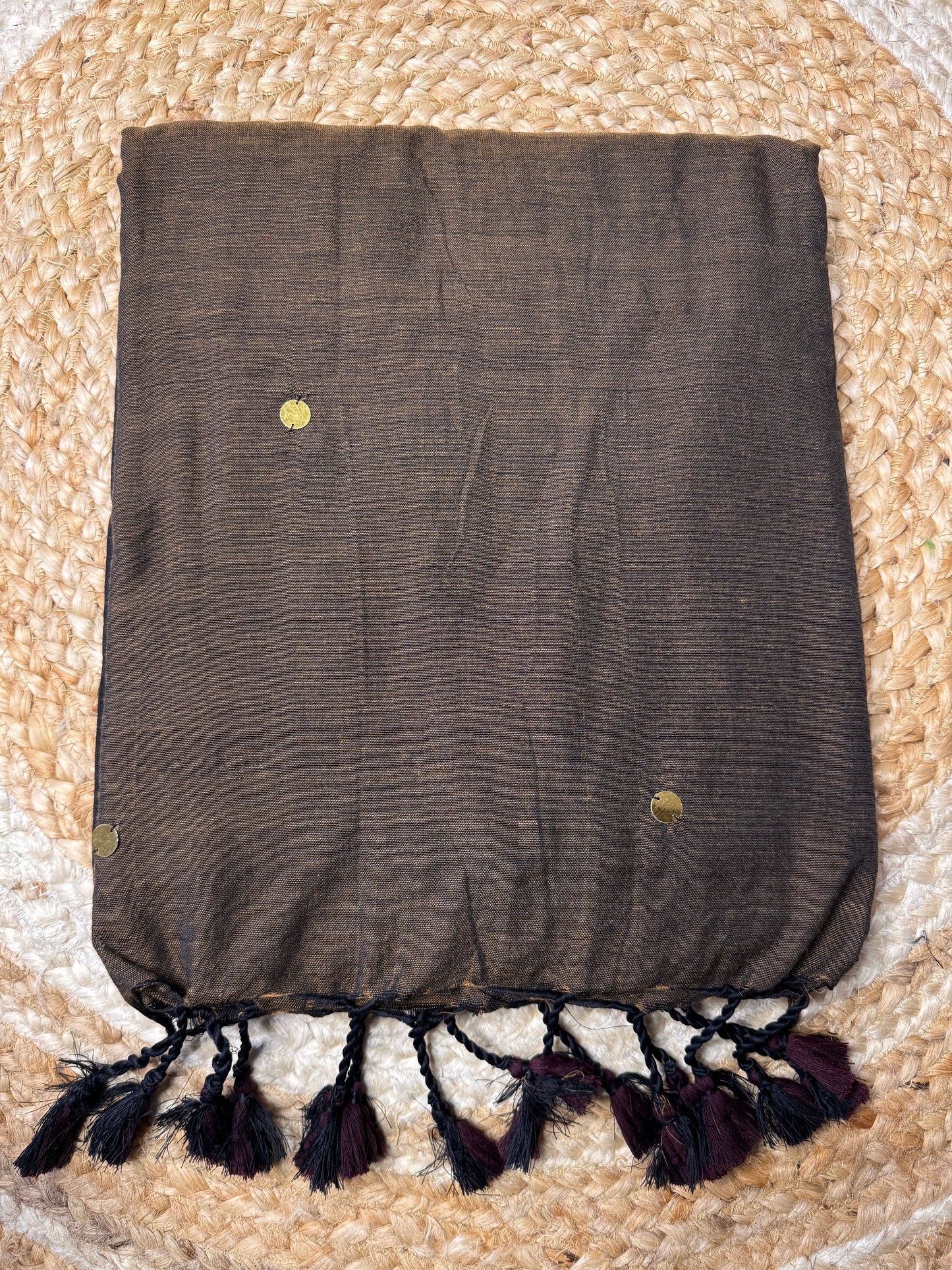Brown with Black Khadi Cotton Saree