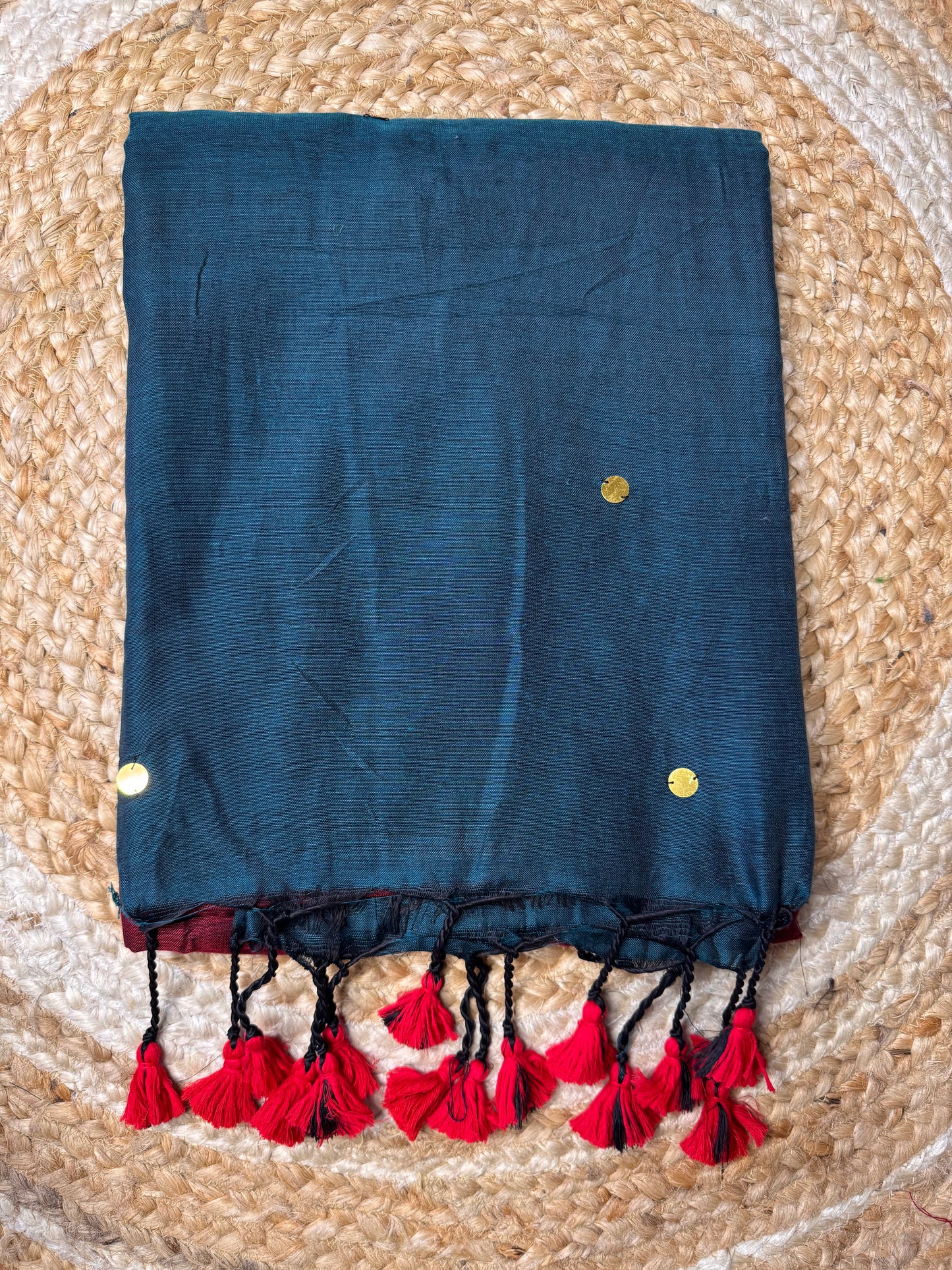 Peacock Blue with Maroon Khadi Cotton Saree