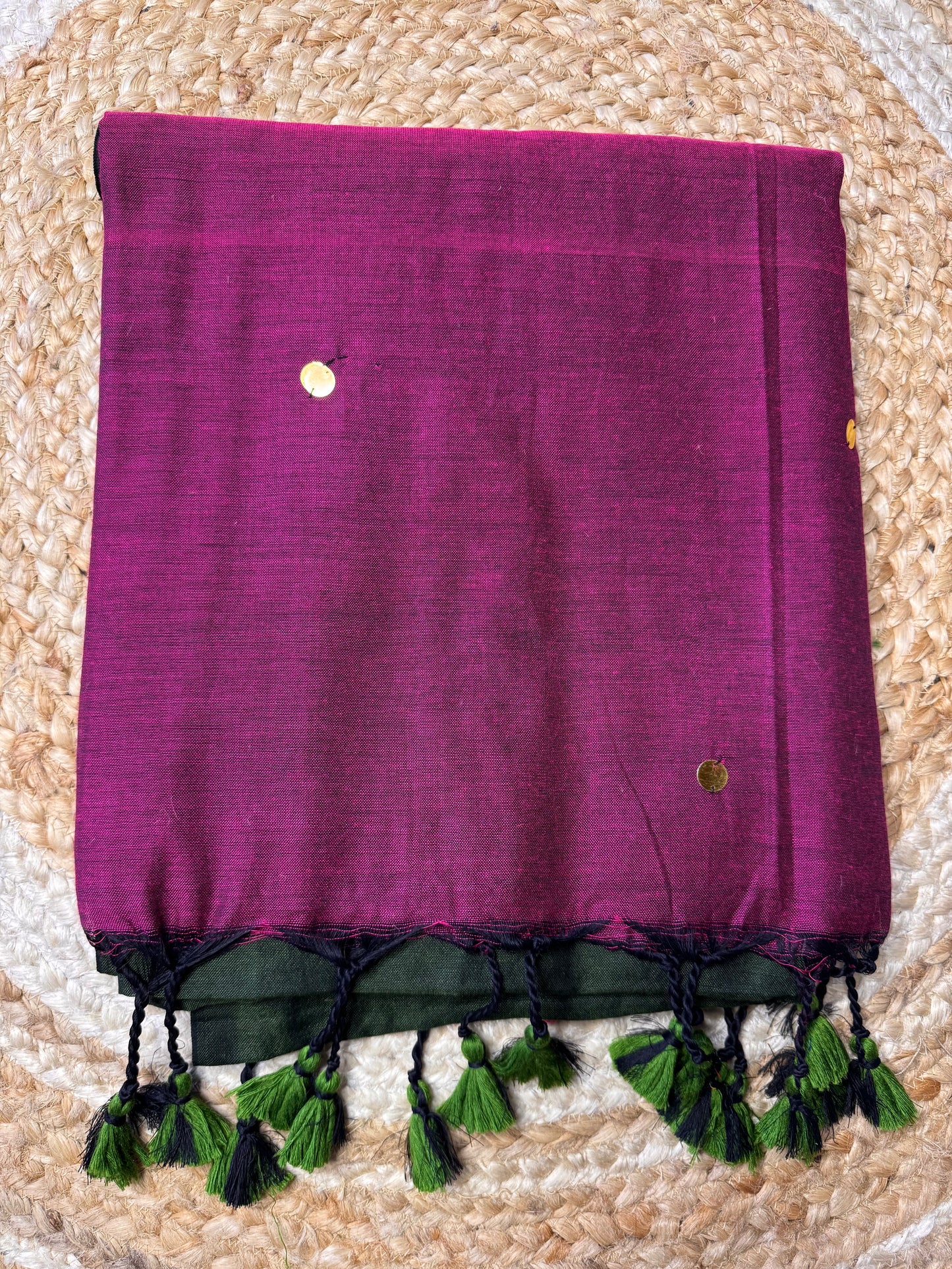 Dark Green with Magenta Pink Cotton Saree