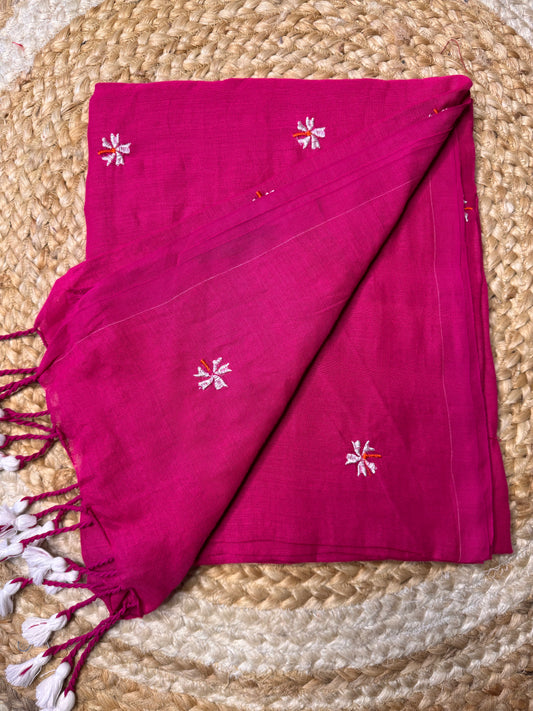 Rani Pink Paarijatha Khadi Cotton Saree