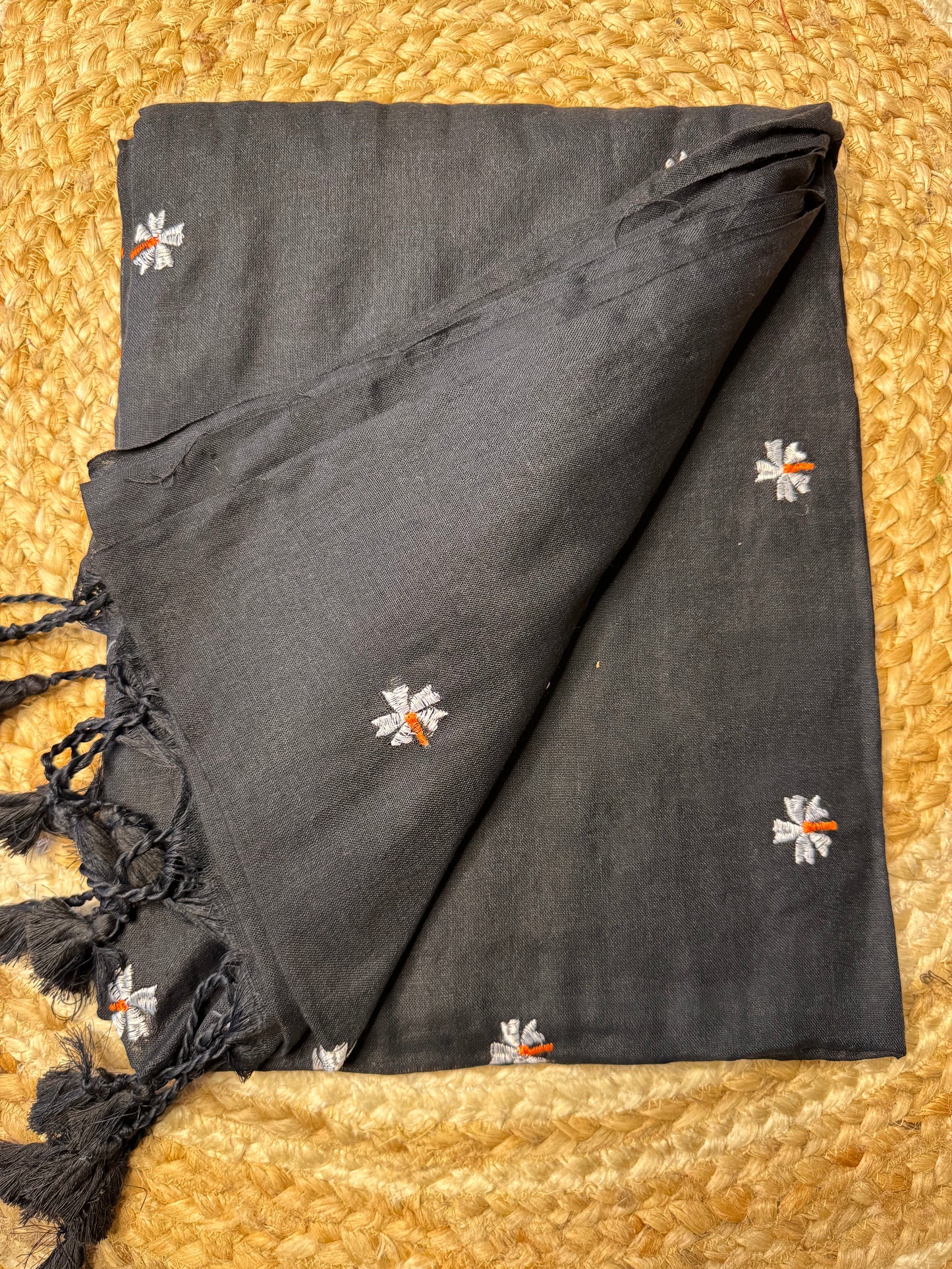 Black Paarijatha Khadi Cotton Saree
