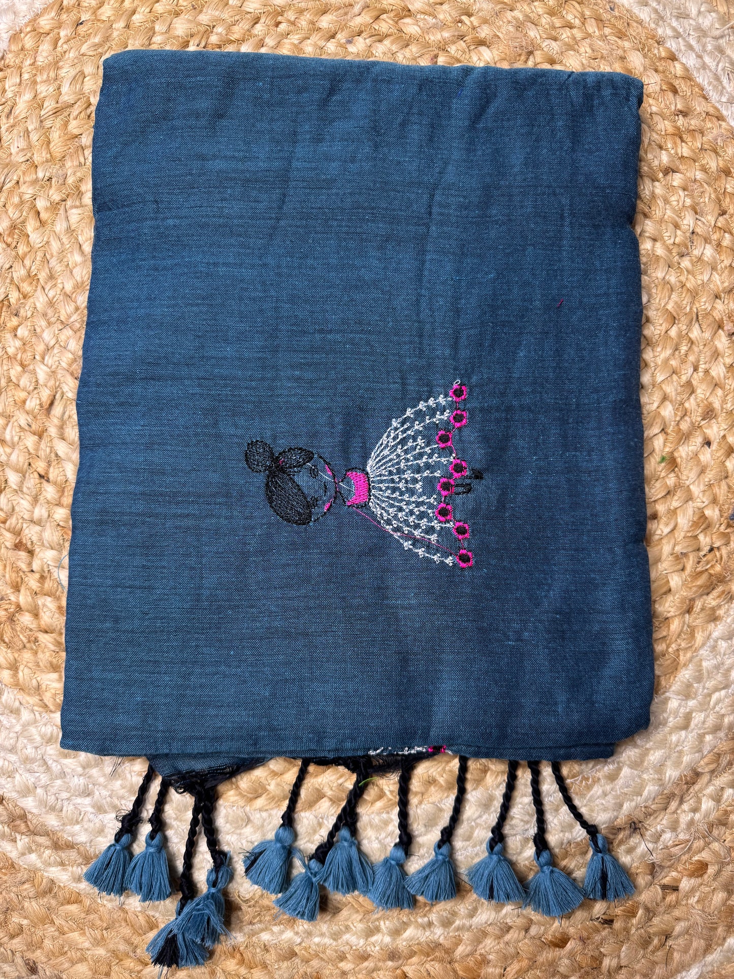 Peacock Blue Doll Khadi Cotton Saree