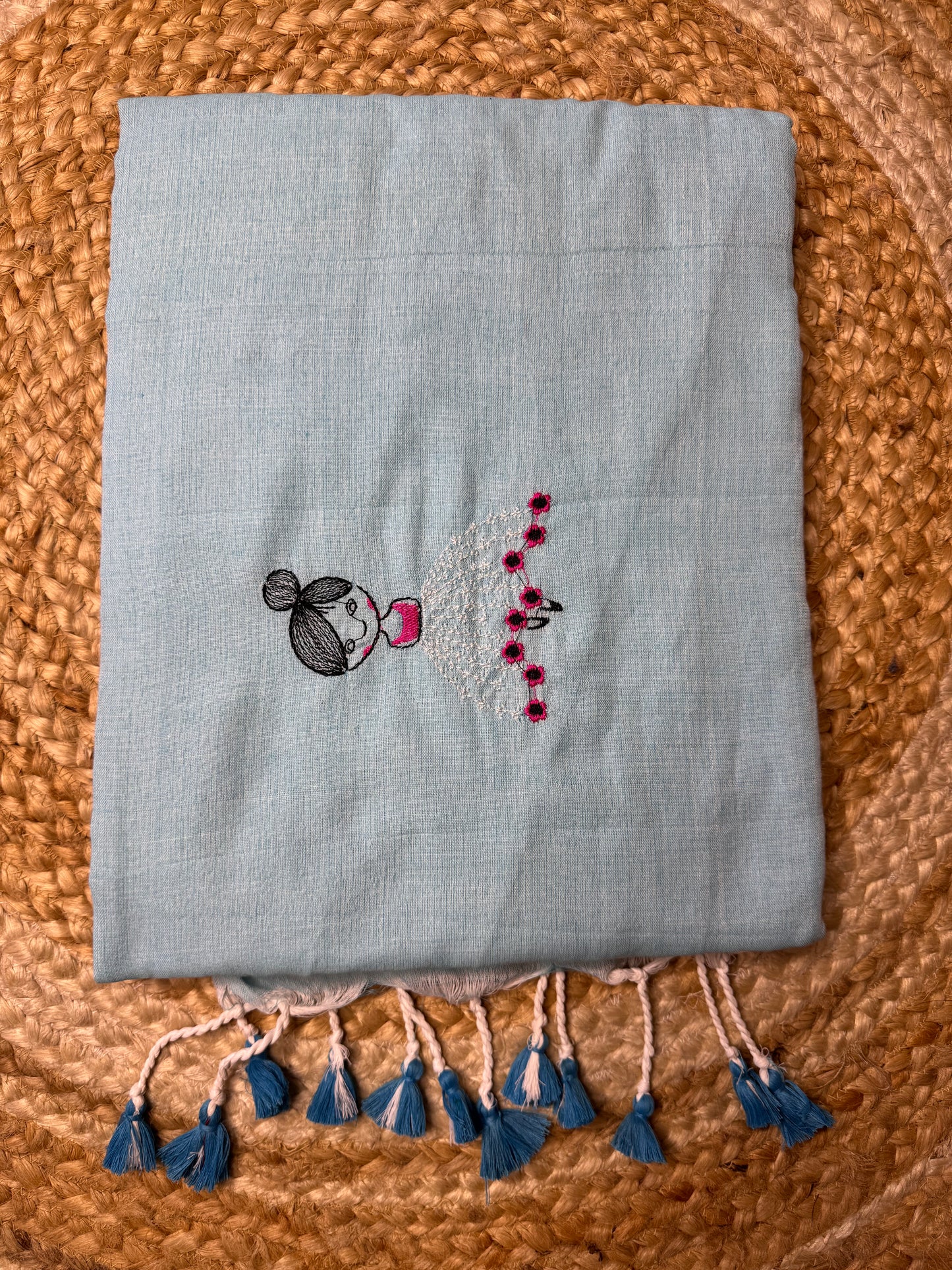 Sky Blue Doll Khadi Cotton Saree