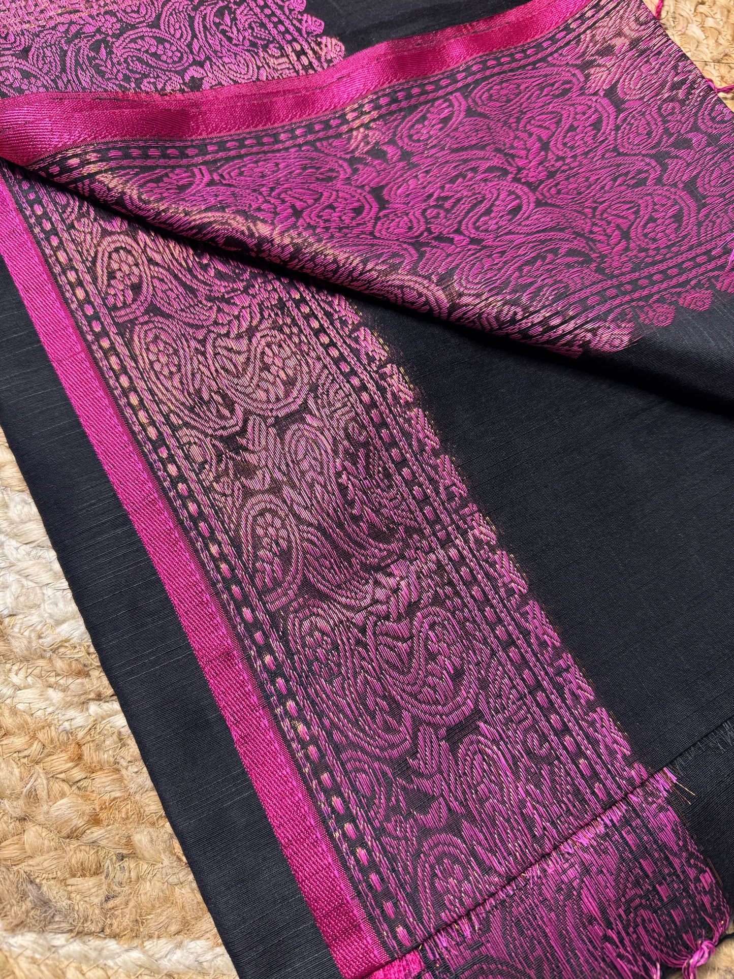 Black with Pink Cotton Silk Saree
