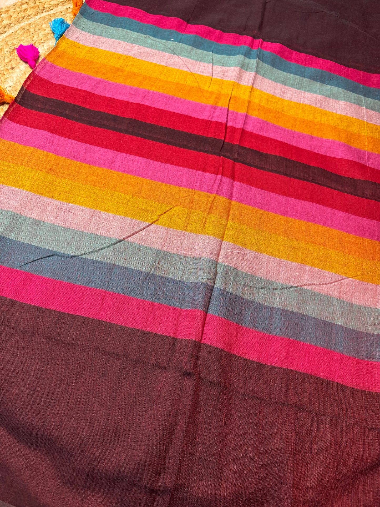 Maroon Rainbow Mul Cotton Saree