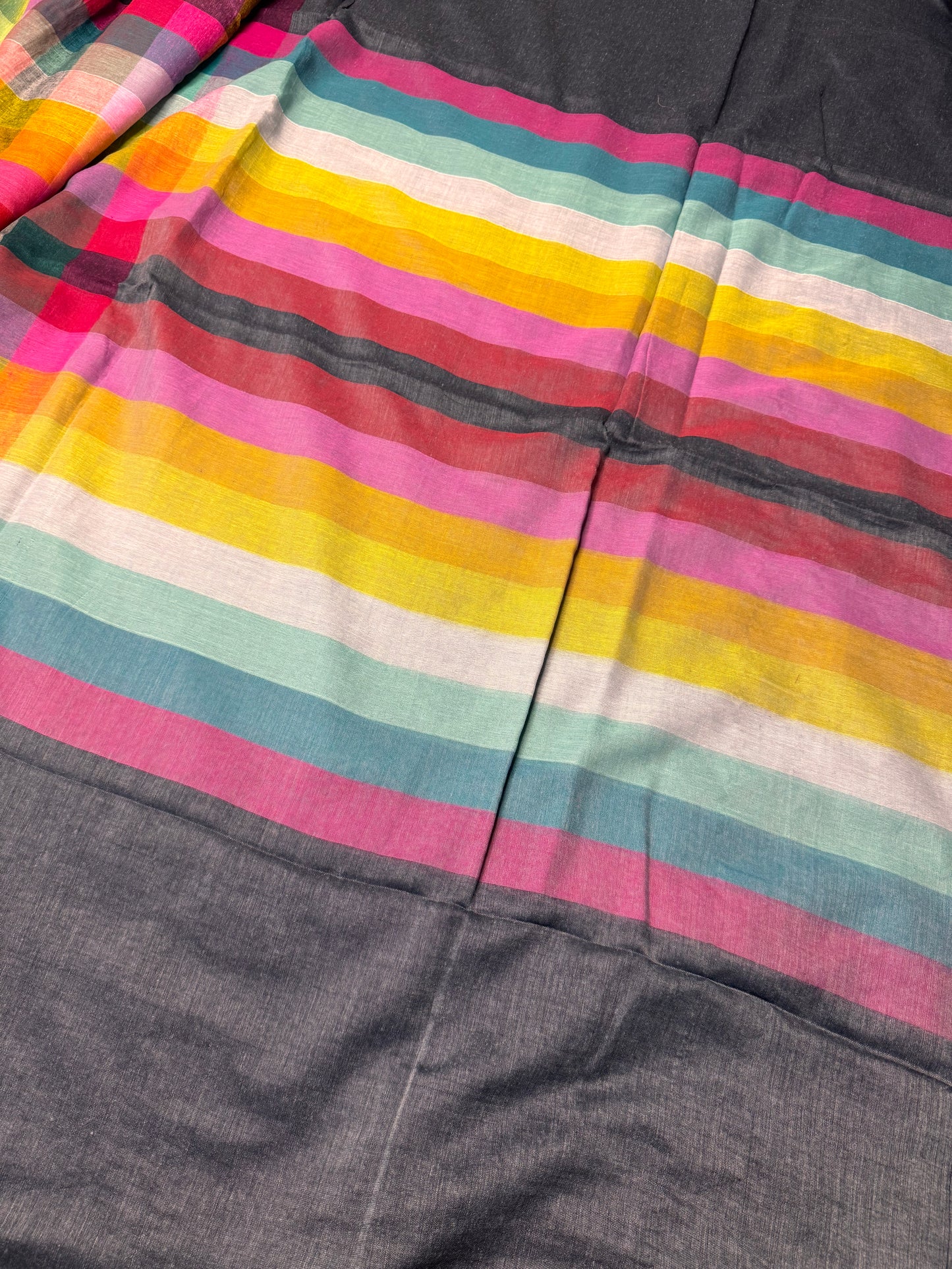 Grey Rainbow Mul Cotton Saree