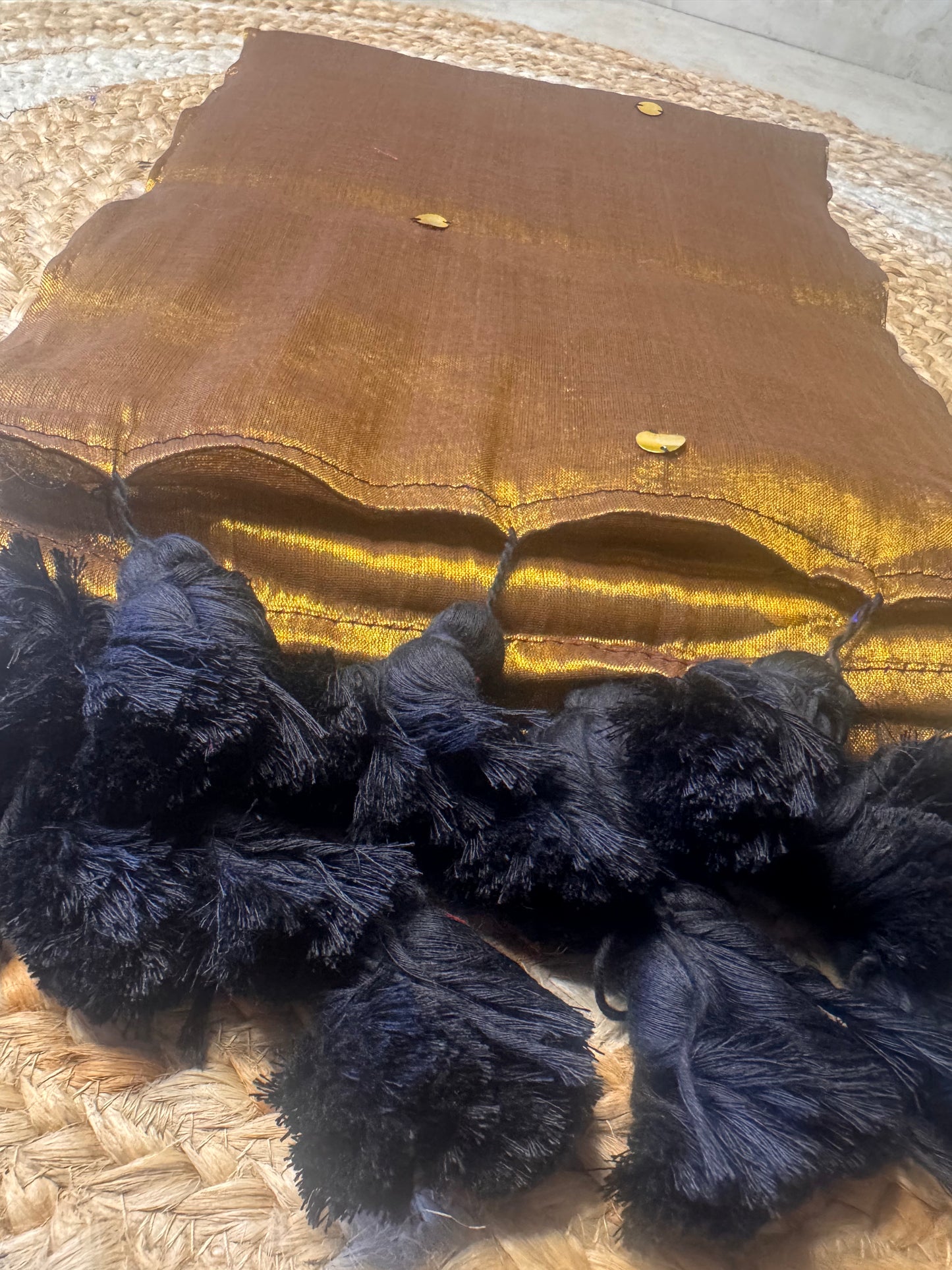 Gold Tissue Silk Saree with Big Tassels