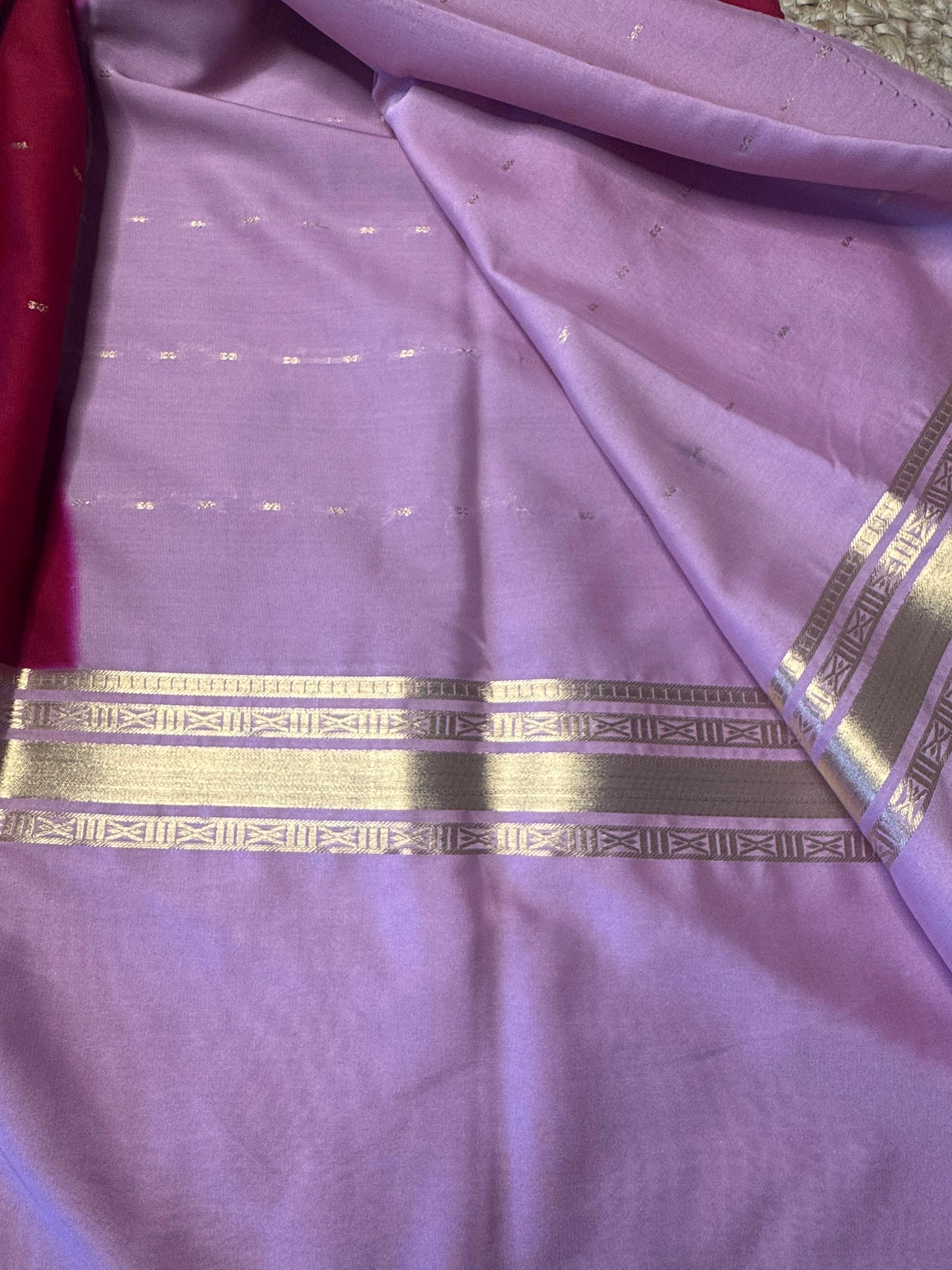 Red with Lines Bentex Semi Mysore Crepe Silk