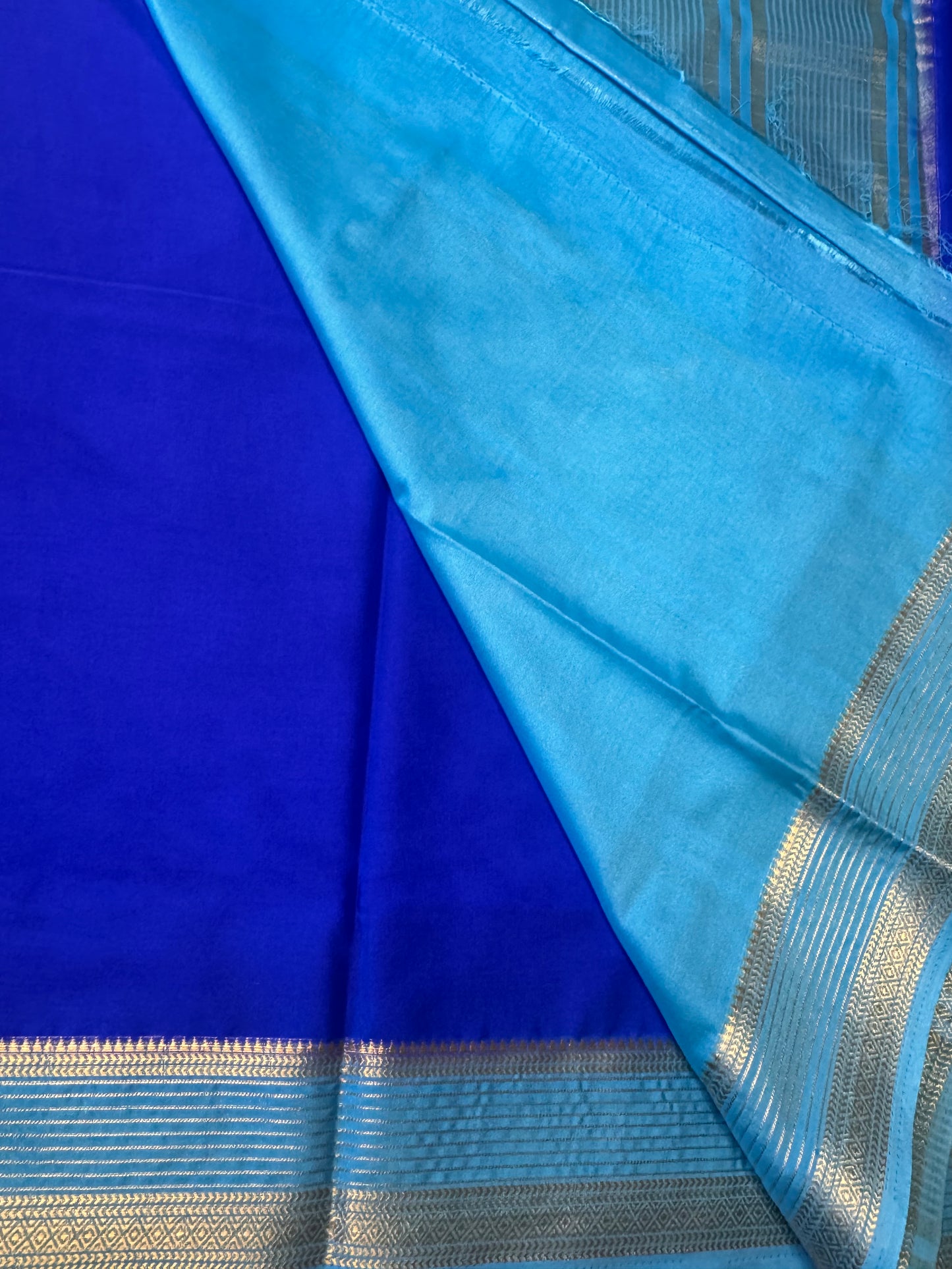 Royal Blue Lines Bentex Semi Mysore Crepe Silk