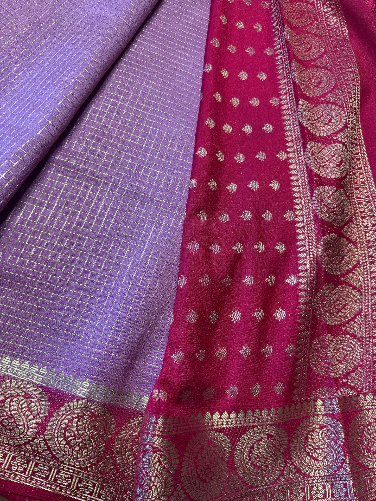 Lilac Pink Rich Checks Bentex Soft Silk