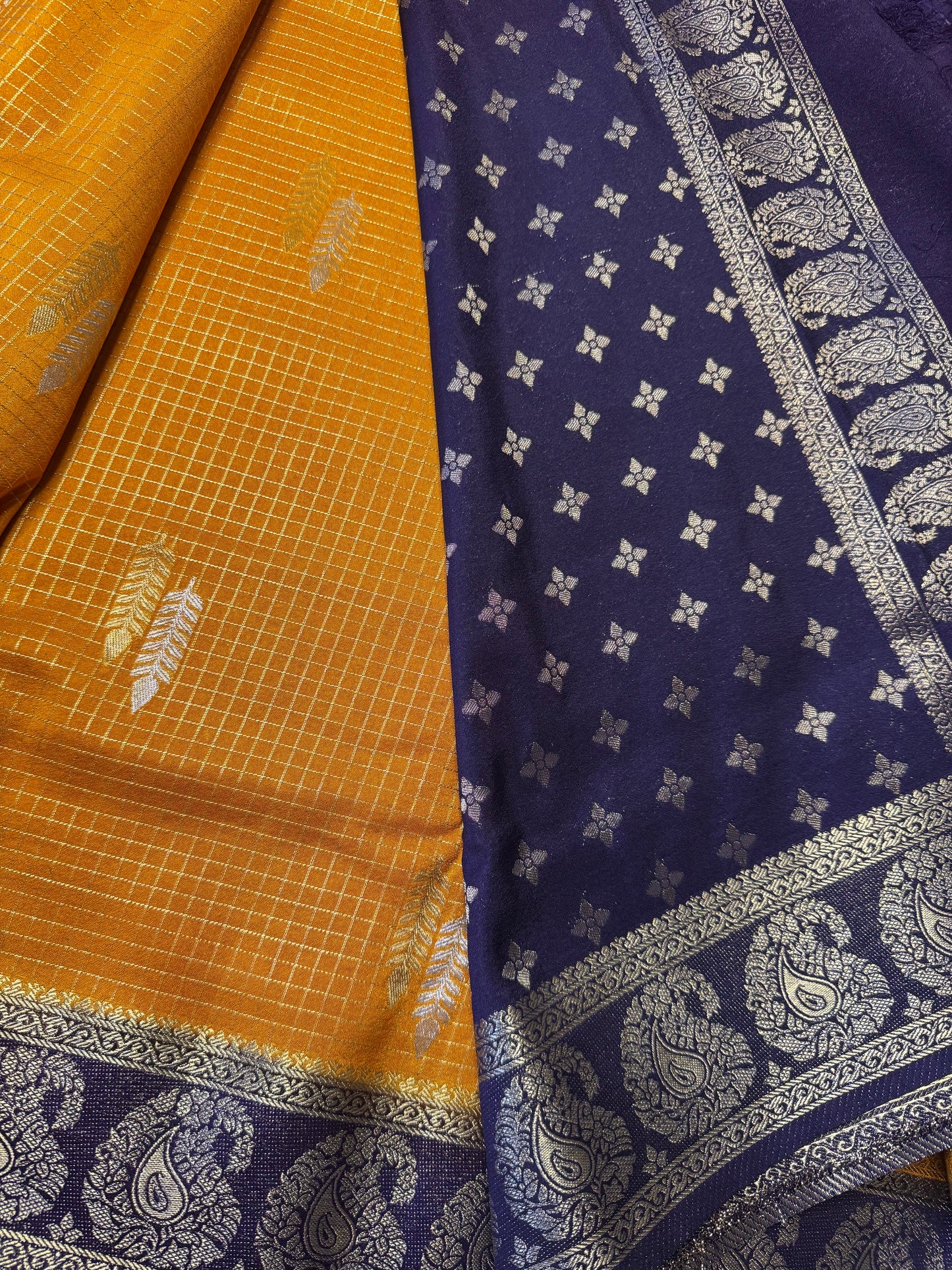 Yellow Rich Checks Bentex Soft Silk