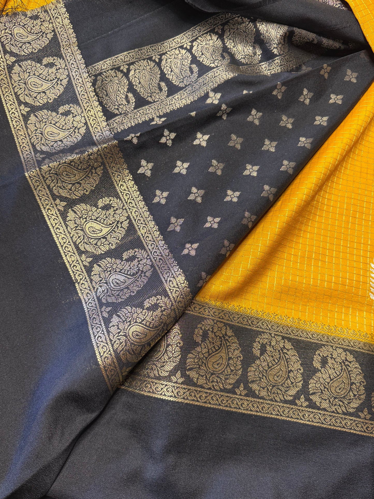 Yellow with black Checks Bentex Soft Silk