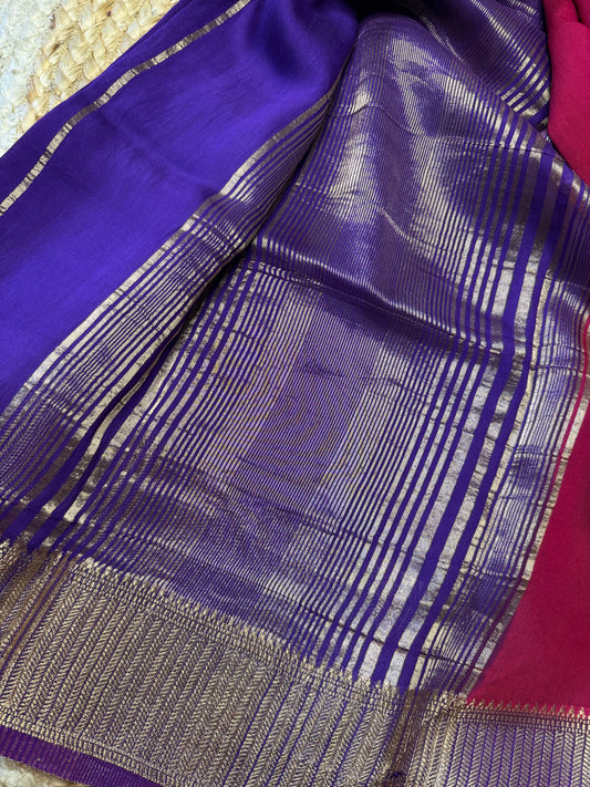 Pink with Purple Soft Cotton with Zari Border