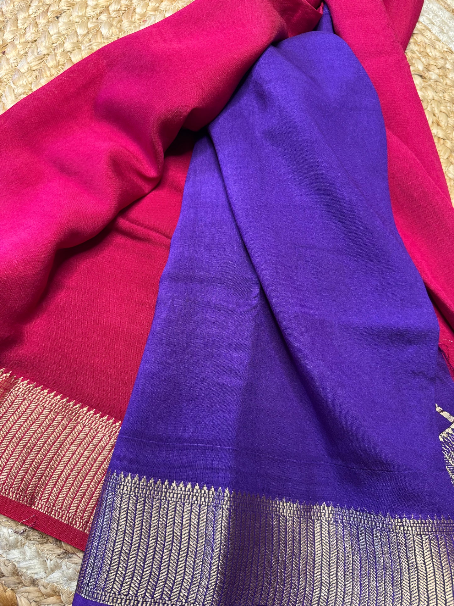 Pink with Purple Soft Cotton with Zari Border
