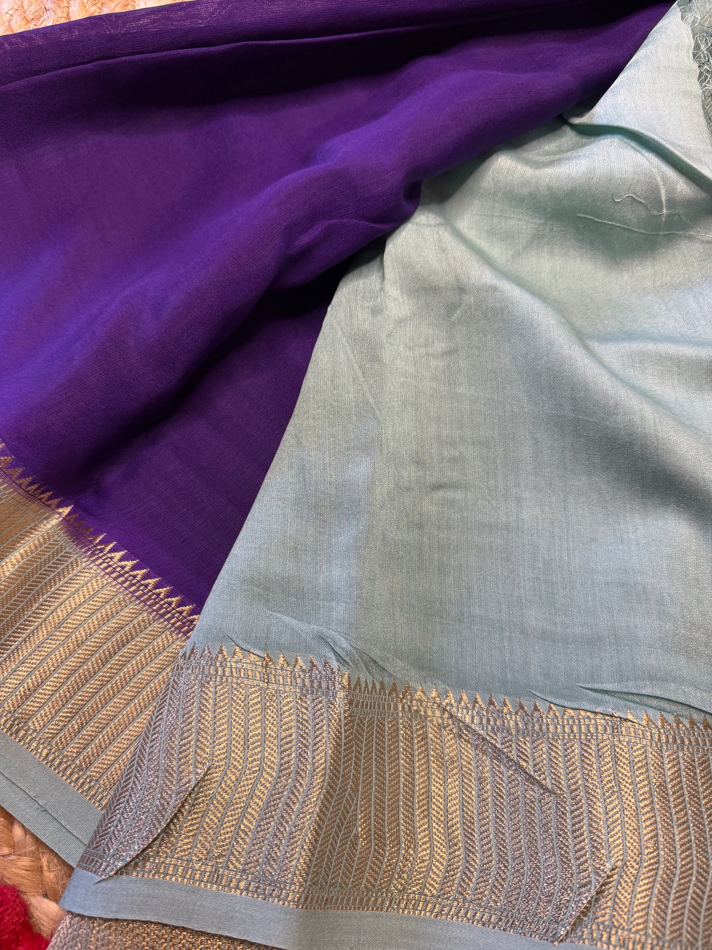 Purple with Light blue Soft Cotton with Zari Border