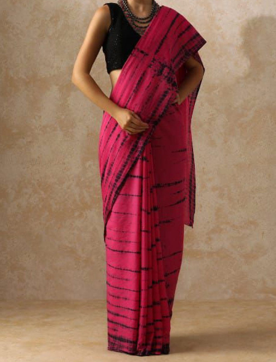 Pink Tie-Dye Hand Block Mul Cotton Saree