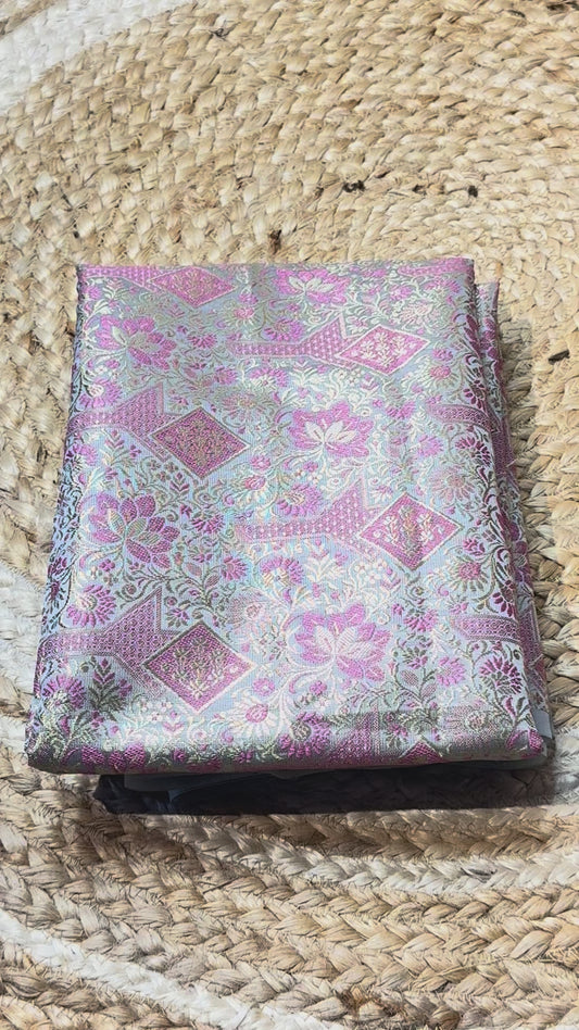 Pastel Grey with Pink Banaras Blouse Material