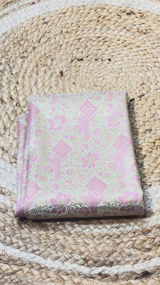 Pastel Green with Pink Banaras Blouse Material