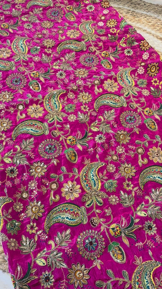 Pink kalamkari Crepe Blouse Piece/Material-P01