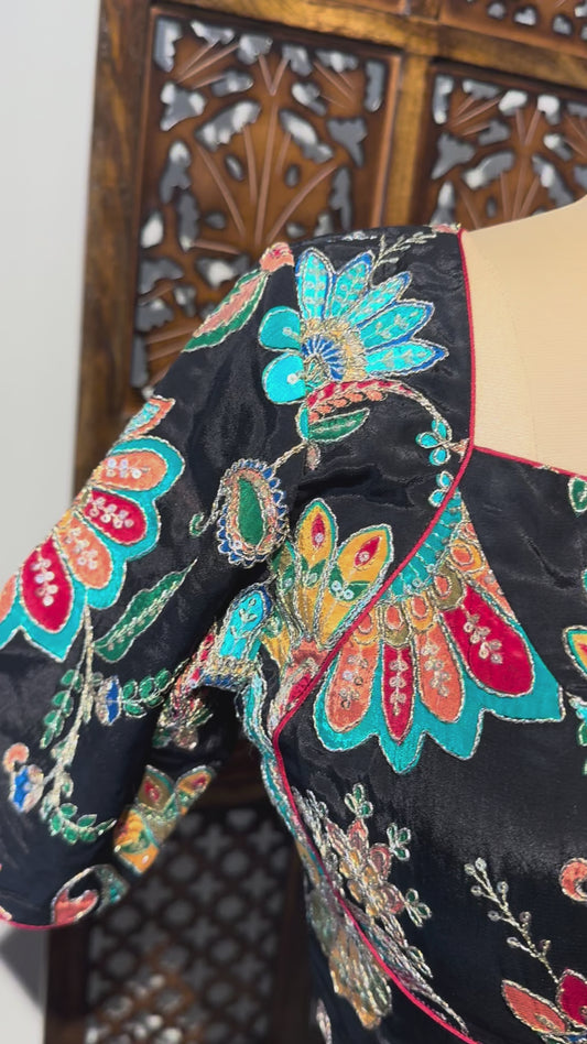 Black kalamkari Crepe Blouse Piece/Material