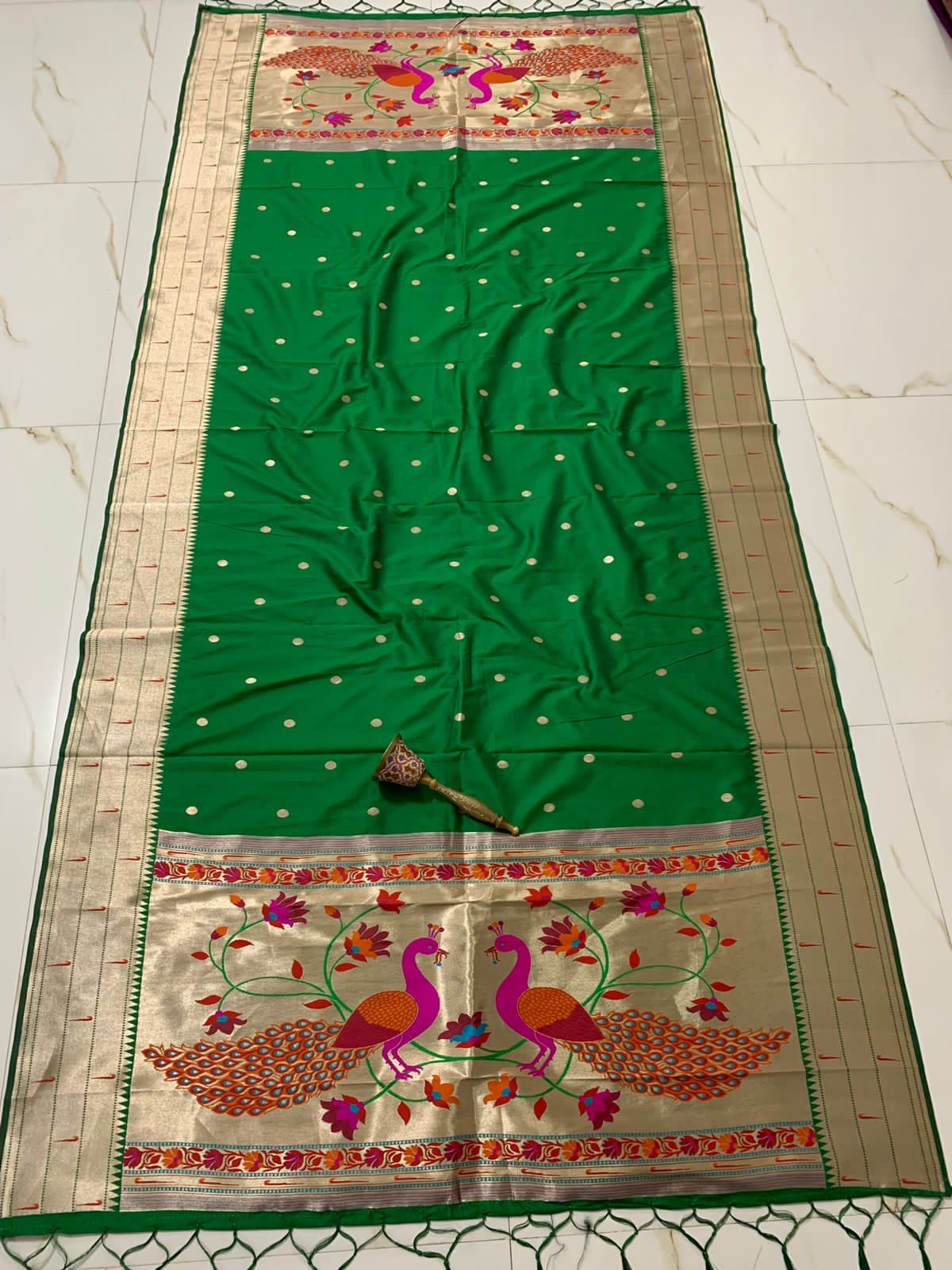 Green Paithani Silk Dupatta