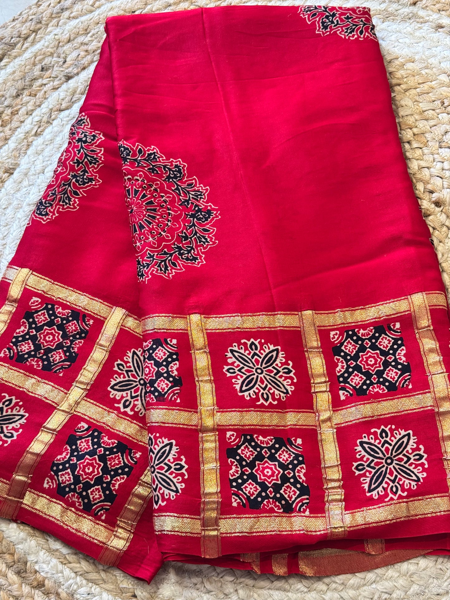 Modal Silk Ajrak Checks Saree