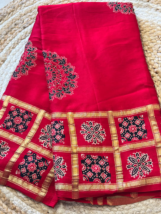 Modal Silk Ajrak Checks Saree