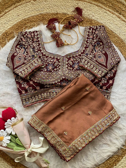 Copper Brown Fancy Saree with Ready Blouse