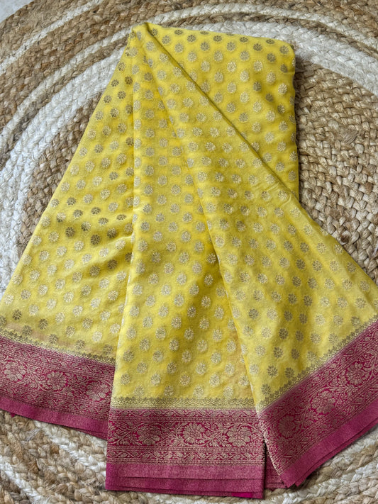 Yellow and Pink Soft Crepe Silk