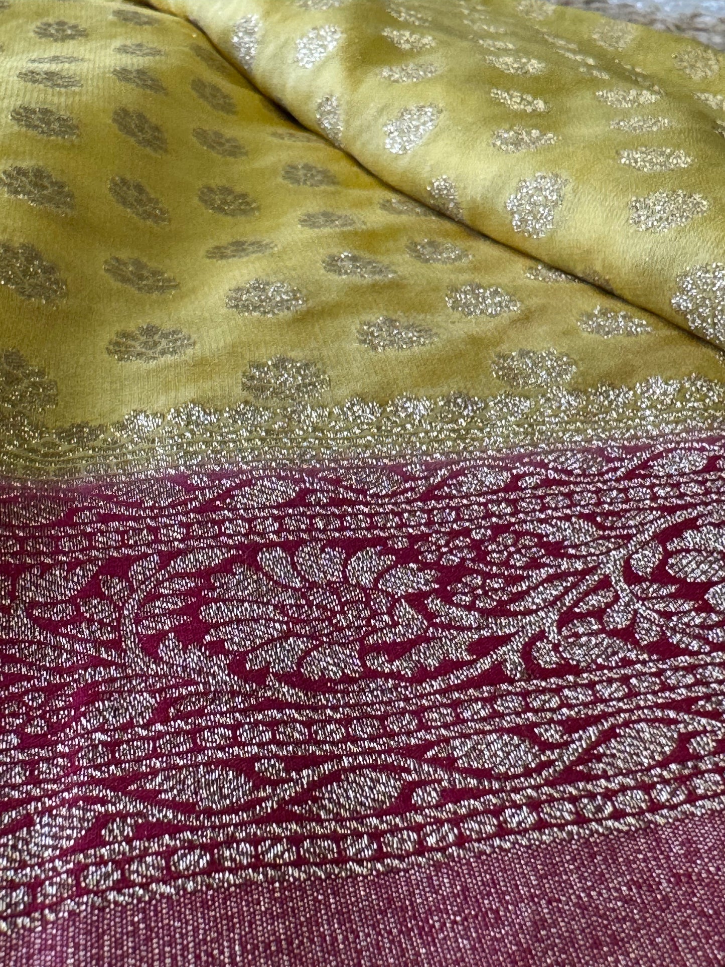 Yellow and Pink Soft Crepe Silk
