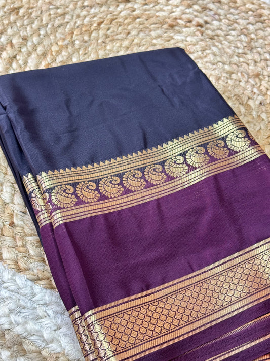 Black and Purple Semi Soft Silk Bentex Border Saree