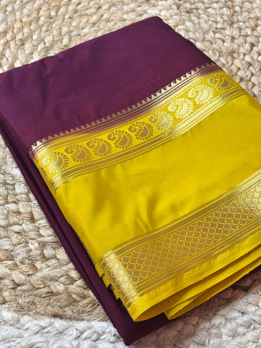 Purple and yellow Semi Soft Silk Bentex Border Saree