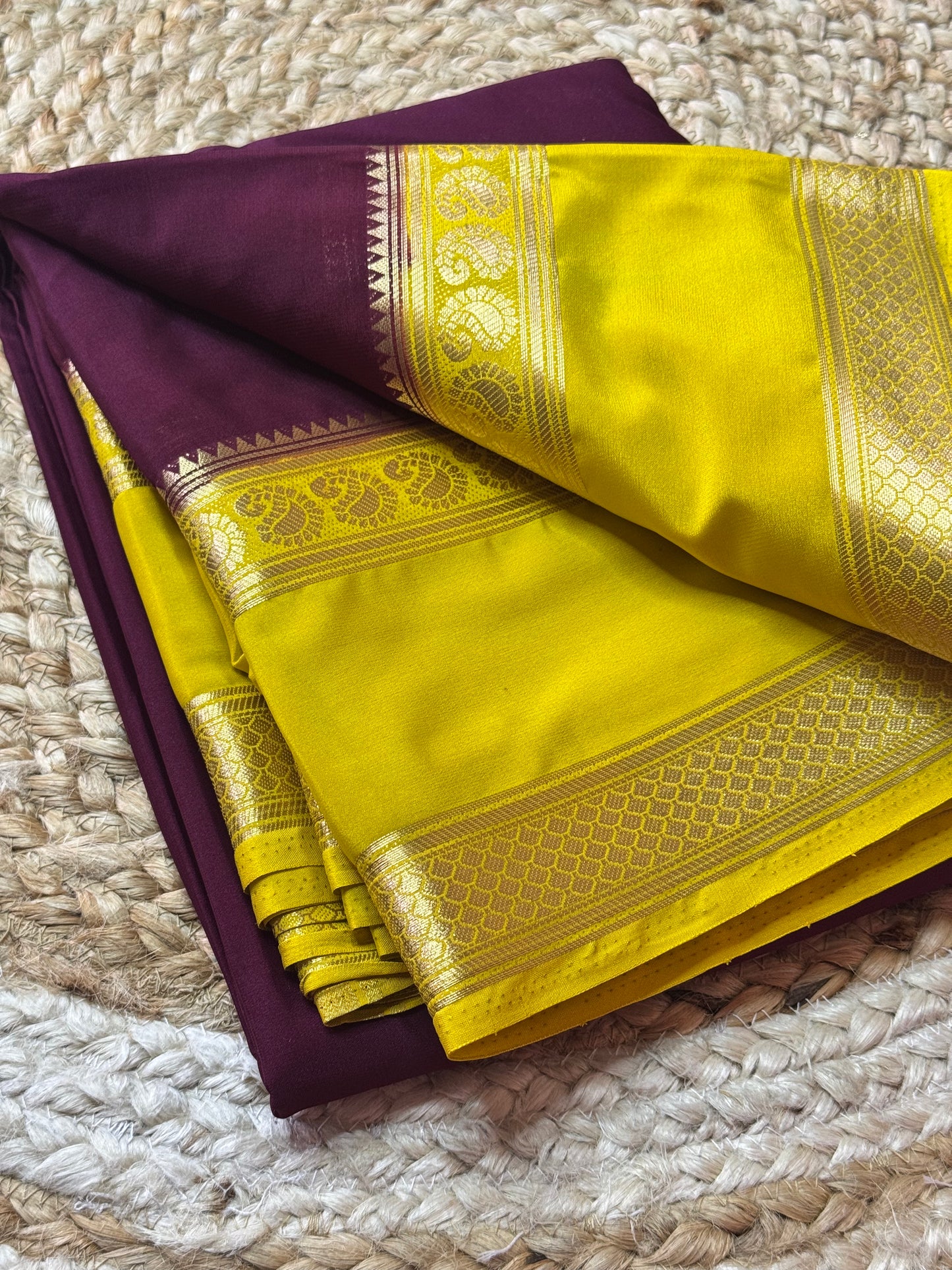 Purple and yellow Semi Soft Silk Bentex Border Saree
