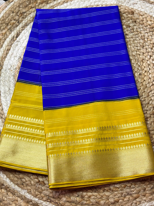 Blue and yellow Semi Mysore Crepe Silk Saree