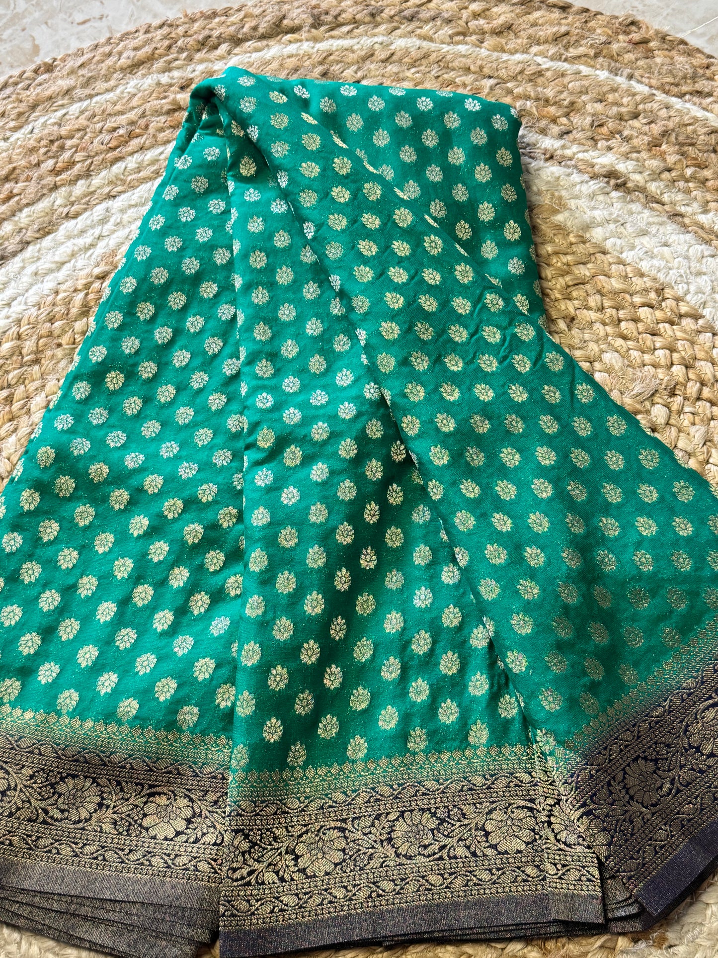 Green with Blue soft crepe silk