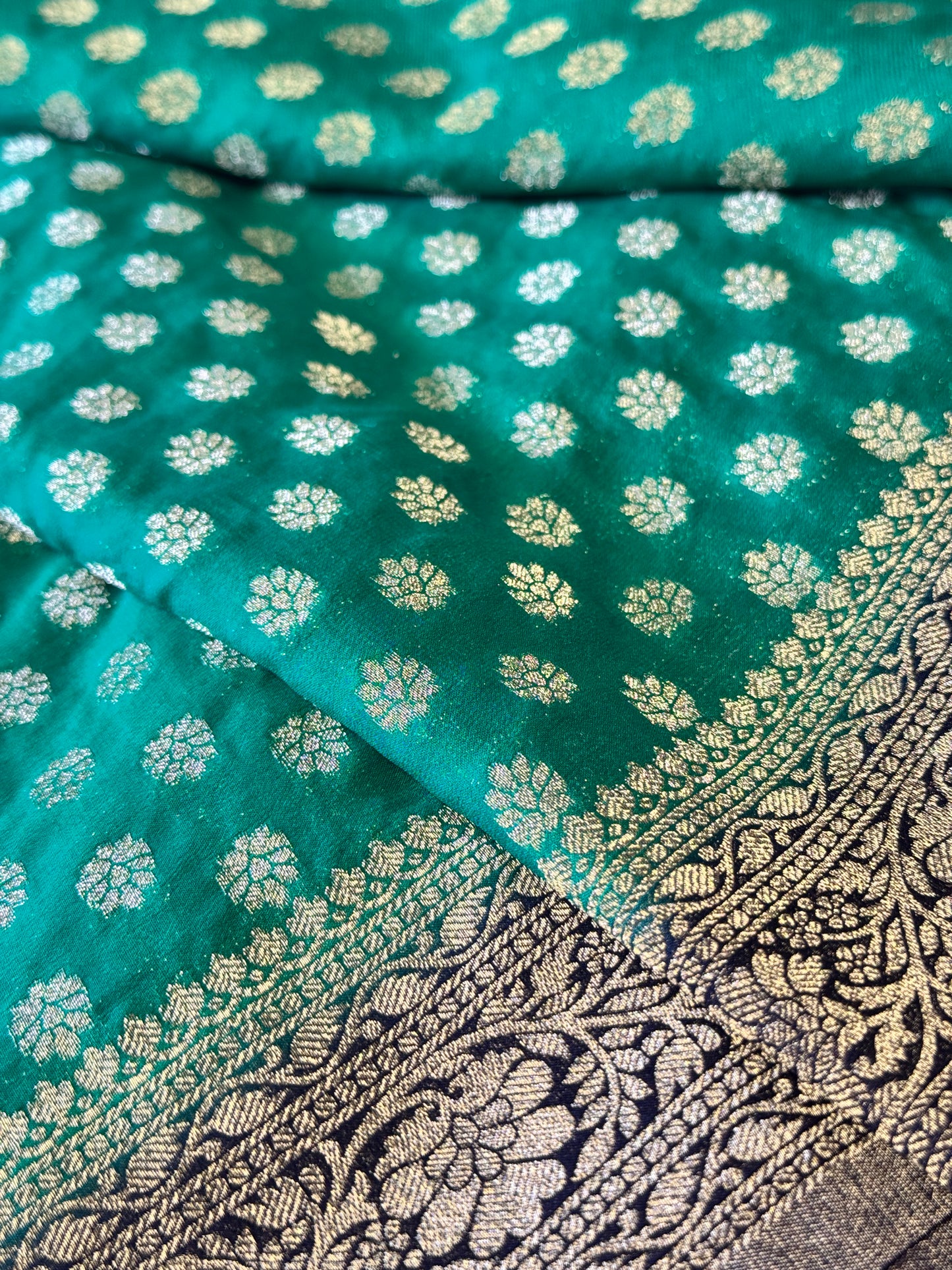 Green with Blue soft crepe silk
