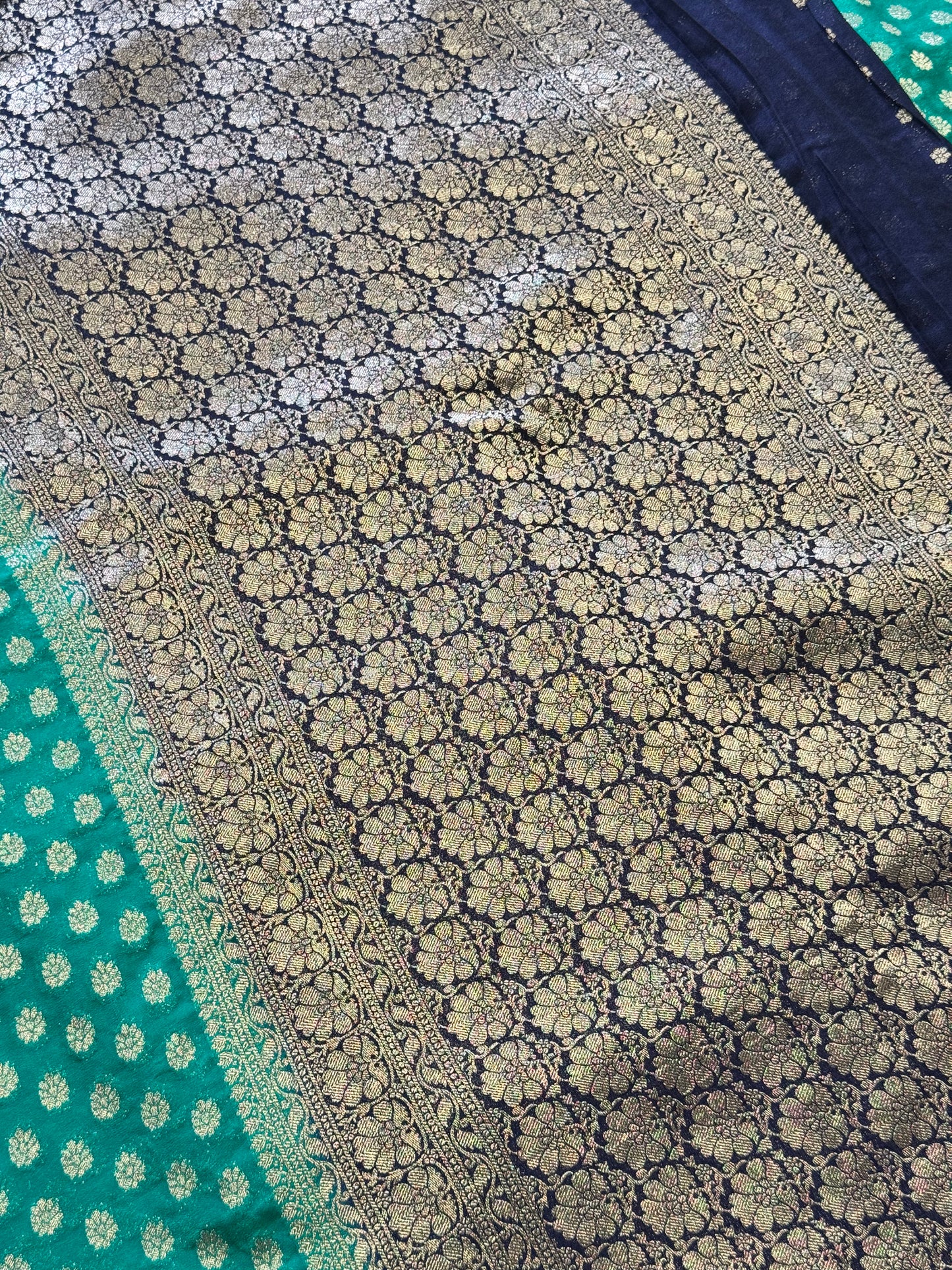 Green with Blue soft crepe silk