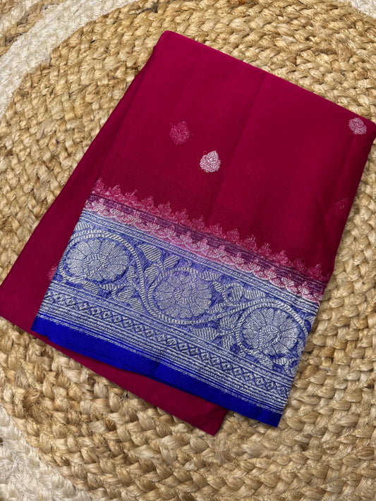 Pink with Blue Khadi Banaras Pure Chiffon Saree