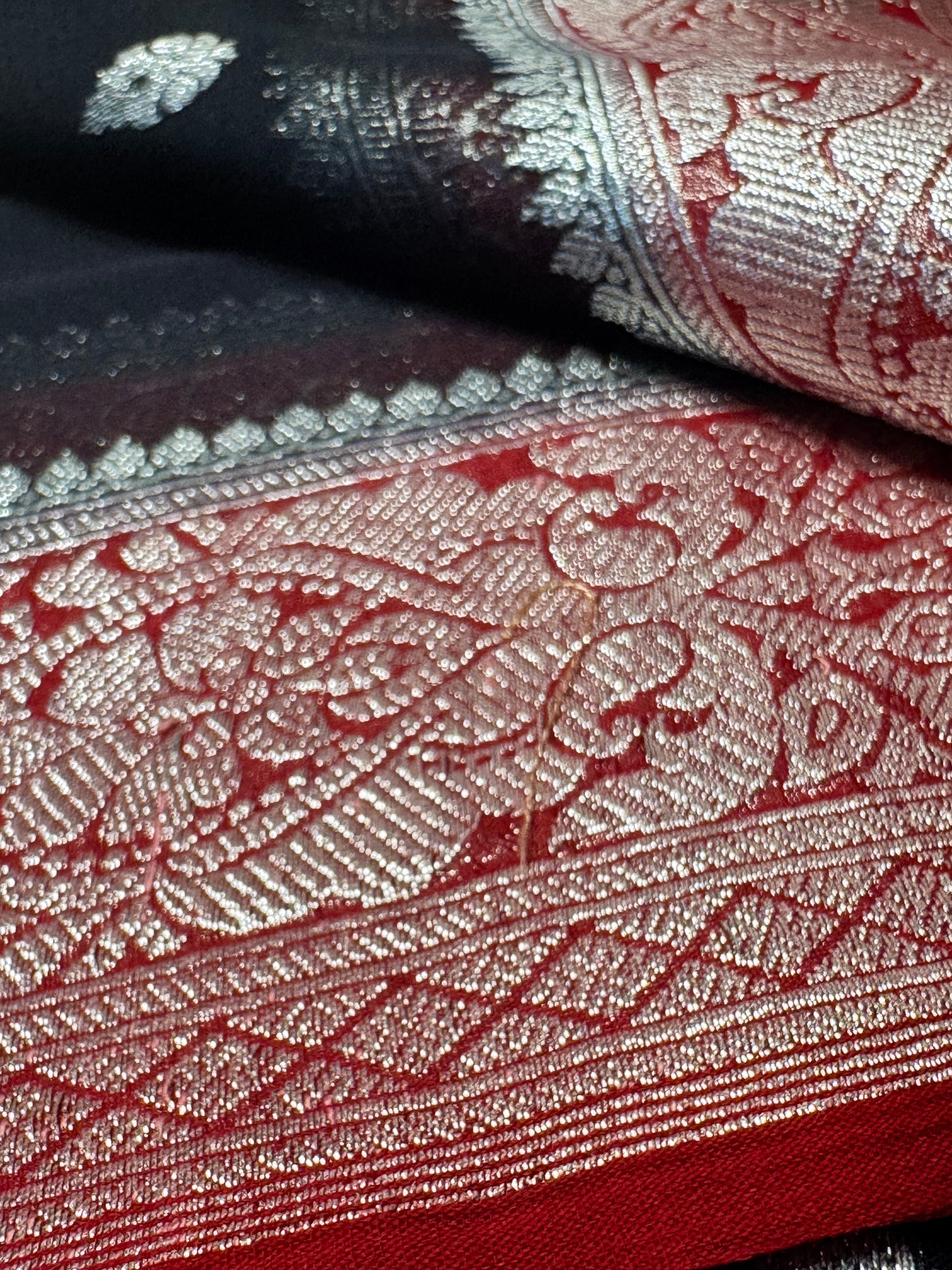 Black with Red Khadi Banaras Pure Chiffon Saree