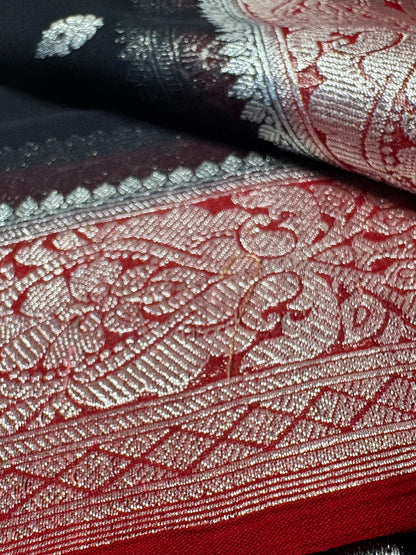 Black with Red Khadi Banaras Pure Chiffon Saree