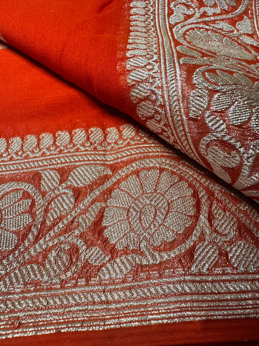 Purple Khadi Banaras Pure Chiffon Saree