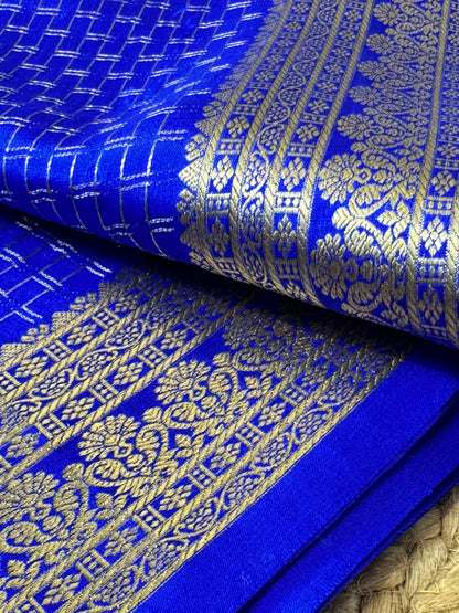 Rich Blue Pure Crepe Mysore Silk saree