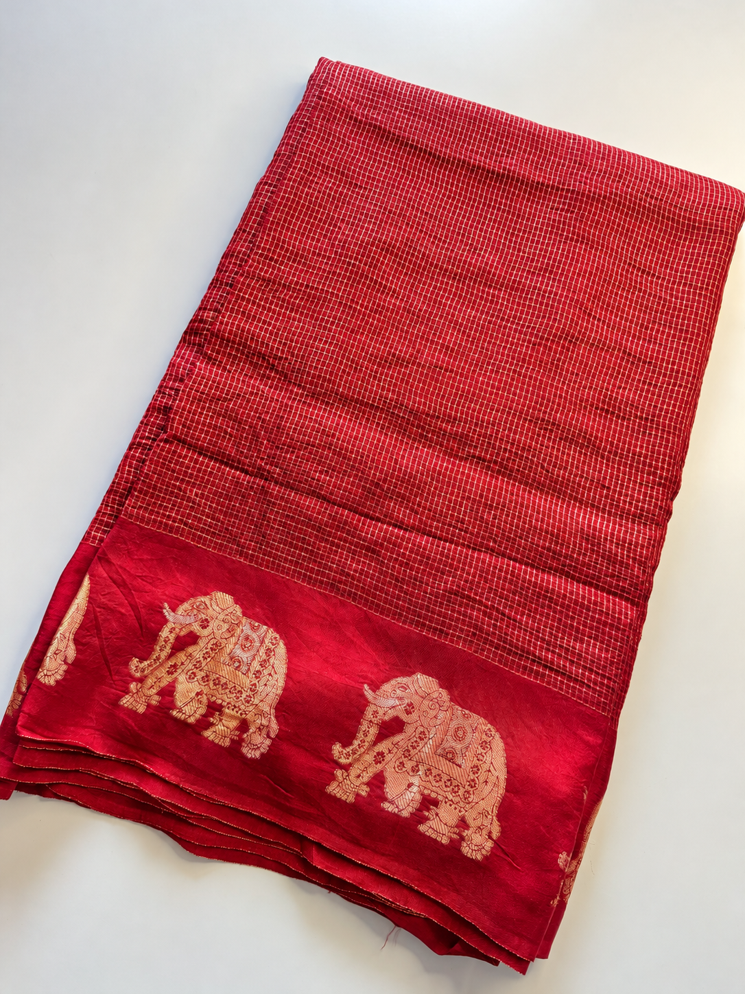 Red Checks Pure Viscose Saree