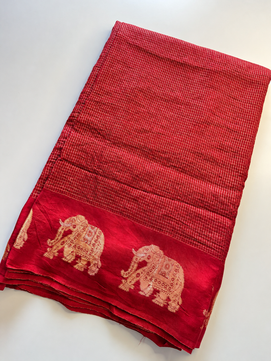 Red Checks Pure Viscose Saree